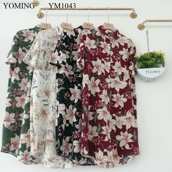 

women's blouses & shirts yoming ym1043 fashion africa plus size print long turn-down collar short sleeve buttons style streetwear, White