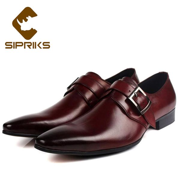 

sipriks single monk strap shoes for men fashion black social shoes genuine leather red brown dress male party wedding 2019