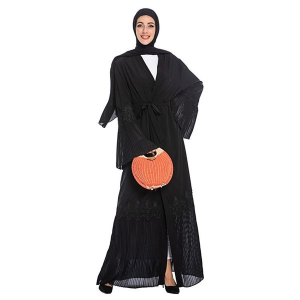 

muslim abaya dress caftan kimono jubah pleated sleeve abayas for women lace-up hijab dress islamic clothing long robe jilbab, Red