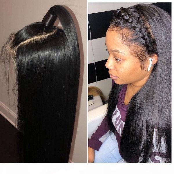 

lacefront 360 wig pre plucked straight long black glueless peruvian virgin hair 360 frontal full lace human hair wigs with baby hairs, Black;brown