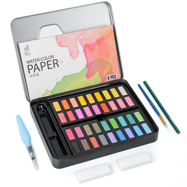 

professional watercolor pigment solid kit 36 colors watercolor paint set portable with water brush pen painting art supplies