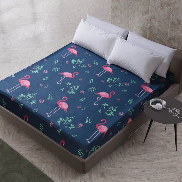 

gift waterproof fitted sheet mattress protector cover pastoral floral flamingo stripe star feather mandala pattern