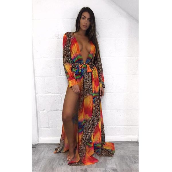 

женщины бикини халат летний пляж длинный шифон леопард красочные boho платья праздничная одежда, Black;gray