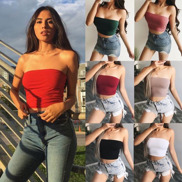 

casual strapless tank women bustier boob tube crop stretch vest bralette bras pullover corset t-shirt clothes, White