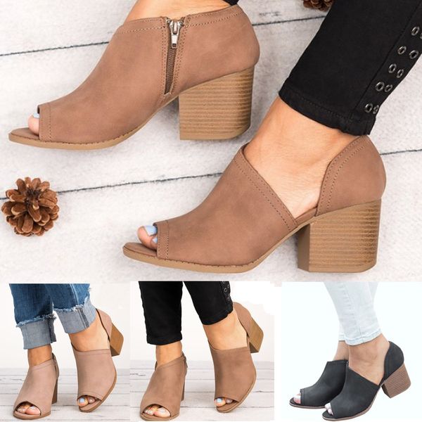 

fashion fish mouth roma shoes for woman hollow out square heel spring summer ladies women sandals#15, Black