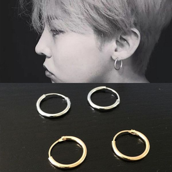 

aomu new fashion mens womens gold silver metal mini huggie smooth hoop earrings round buckle earring men ear accessories, Golden;silver