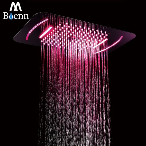 

bathroom shower 64 color led shower head spa rainfall stainless steel 580*380mm ceiling square chrome showers panel waterfall