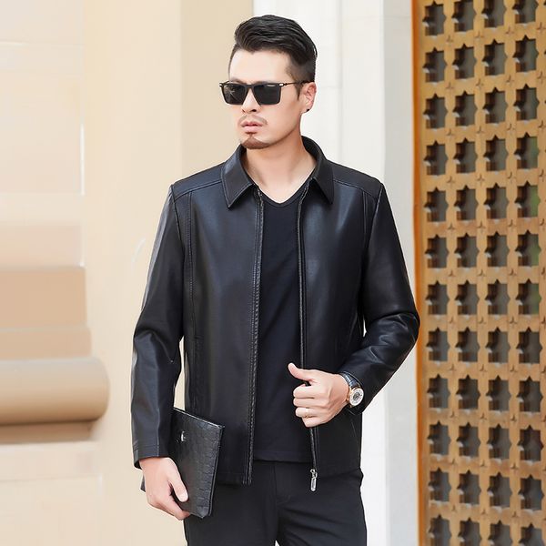 

2019 new mens leather jackets black coats autumn business casual leather lapel jacket men slim coat brand clothing