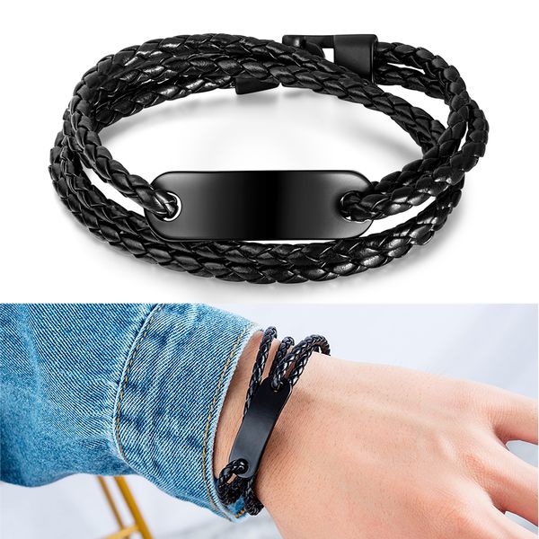 

men multi-layer weaved pu leather cuff bangle bracelet man alloy braided charm bracelets fashion costume jewelry birthday gift for husband, Golden;silver