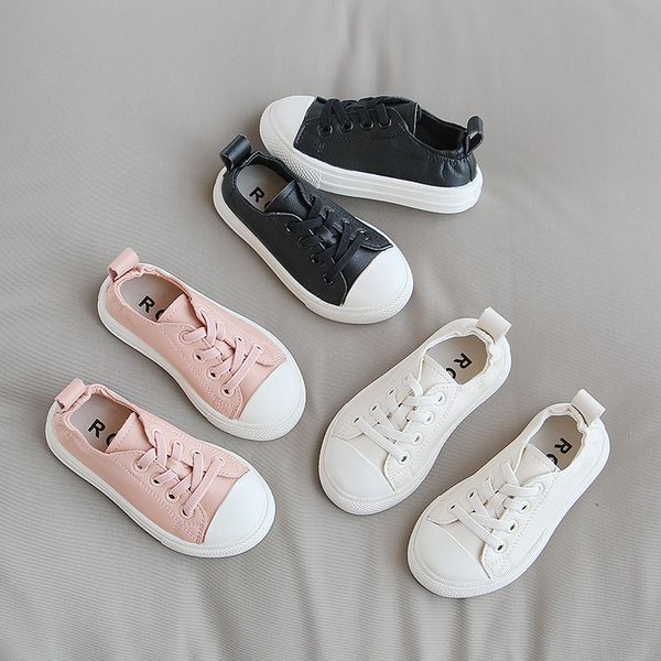

autumn new girls white shoes boys genuine leather sports footwear children's soft bottom fashin sneakers, Black