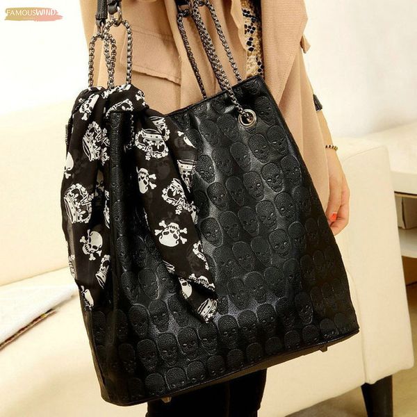 

fashion women skull skeleton hangbag black lady tote shoulder bucket bag vintage ladies black women bags blosa 5$