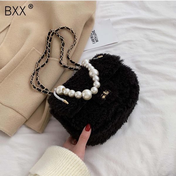 

bxx] faux fur crossbody bags for women 2019 solid color pearl handle winter shoulder messenger bag lady warm handbags hj592