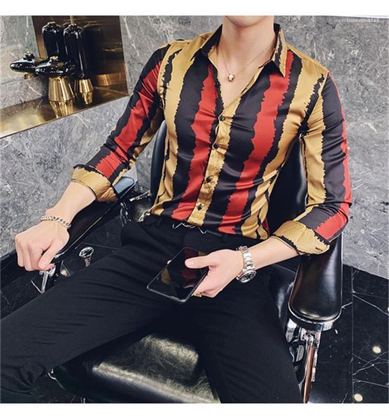 

shirts fashion mens shirts striped printed shirts men casual slim cool button long sleeved lapel neck, White;black