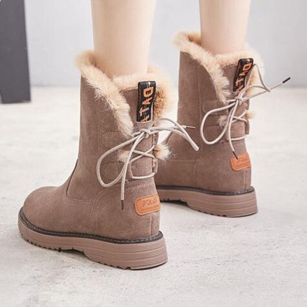 

35-40 snow boots women's winter 2019 new height increase leather high tube women's boots thick bottom wild thick cotton shoes, Black