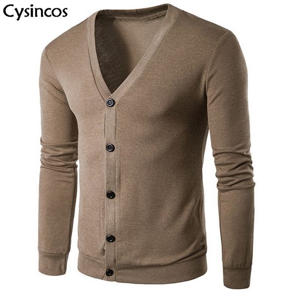 

cysincos 2019 new autumn winter single breasted cardigan solid knitted sweaters for male long sleeve casual slim sweaters, White;black
