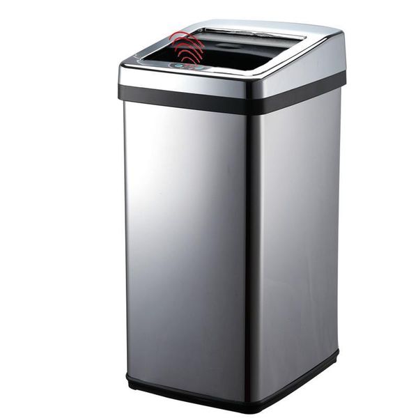 

home hi-quality plus size smart trash can stainless steel square waste bin household automatic intelligent sensor garbage bucket 16 23 30l