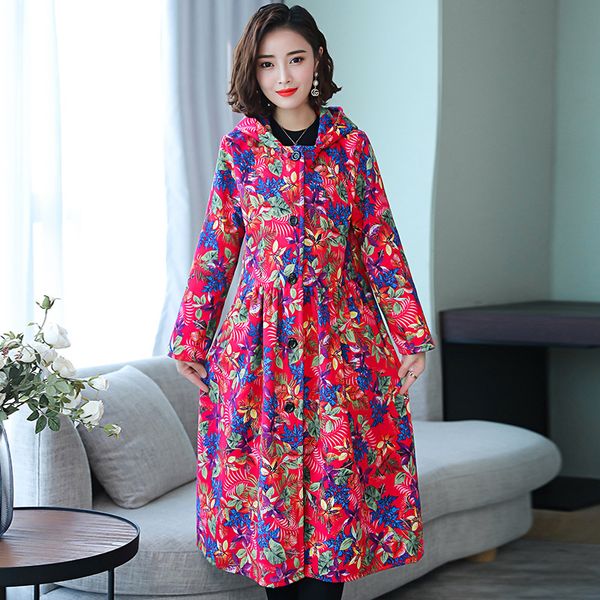

coat женщины осень зима новый фонд с длинным рукавом с капюшоном хлопок лен национальный ветер восстановление женский coat сыпучие вскользь, Tan;black