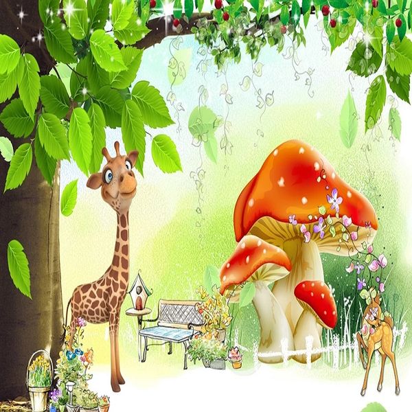 

custom large mural 3d wallpaper nordic modern cartoon mushroom giraffe tree bedroom mural tv back wall decor deep 5d embossed