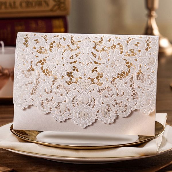 

1pcs sample wishmade horizontal laser cut wedding invitations cards with embossed flower design for marriage bride shower