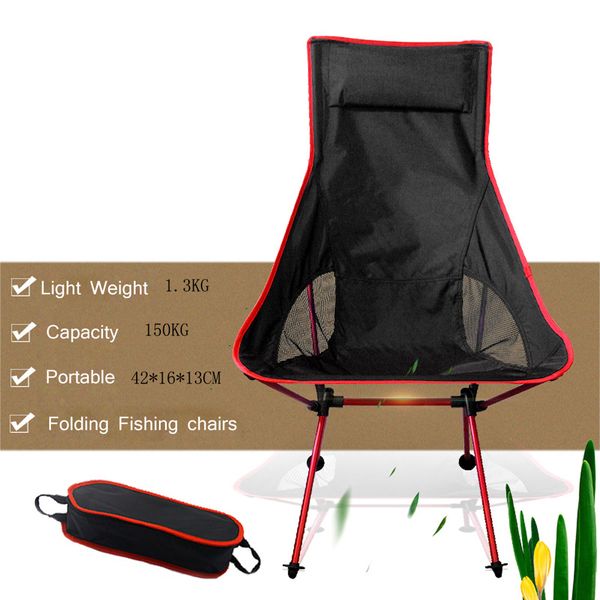 

portable collapsible moon chair fishing camping red blue orange black folding extended hiking market outdoor chair table