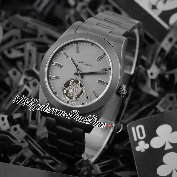 

new custom watch by label noir tourbillon automatic mens watch pvd steel gray dial black stick markers steel oyster bracelet puretime e264a1