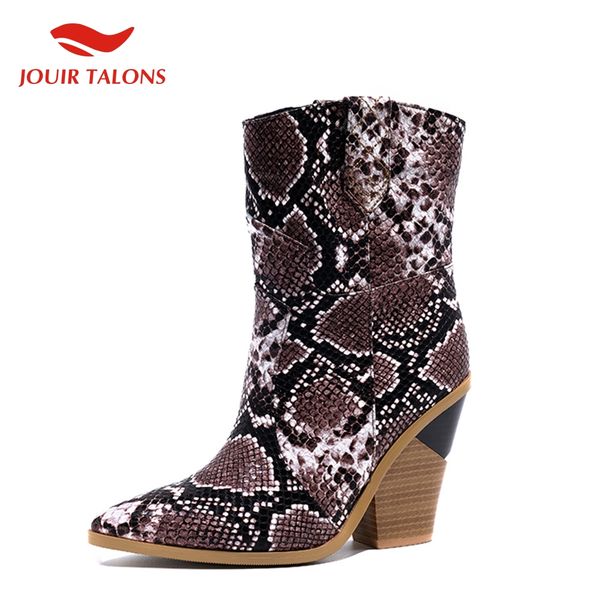 

brand design purple snake quality big size 46 high heel mid calf boots women female shoes women boots shoes woman 2019, Black