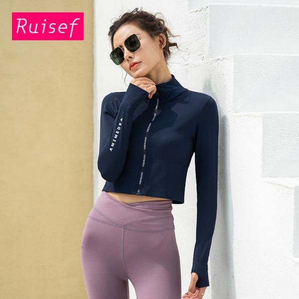 

sport wear for women gym crop women running jacket yoga zipper long sleeve yoga sport shirt cropped jacket fitness, Black;red