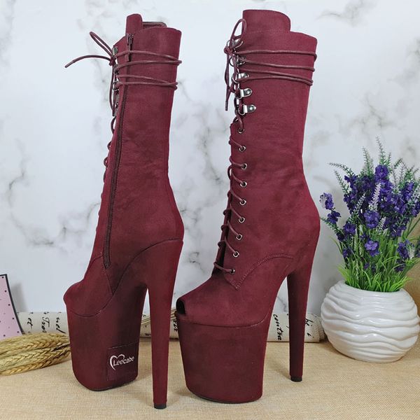 

leecabe 20cm pole dancing shoes high heel platform boots open toe with fringes pole dancing boot, Black