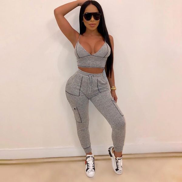 

комплект из двух частей sexy v образным вырезом spaghtetti ремень растениеводство топ женщины тощий стрейч спортивный костюм высокая талия p, White