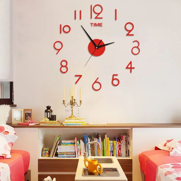 

wall clock/modern 3d diy number mirror surface wall clock sticker home office room diy decor/ modern,decal