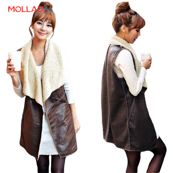 

mollad autumn and winter fashion woolen warm long vest, Black;white
