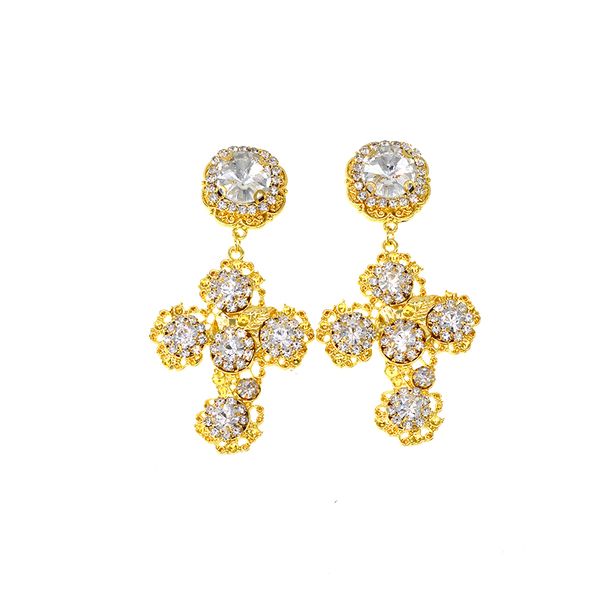 

vintage baroque long drop earrings fairy temperament crystal cross earrings retro women ear accessories jewelry for gift, Silver