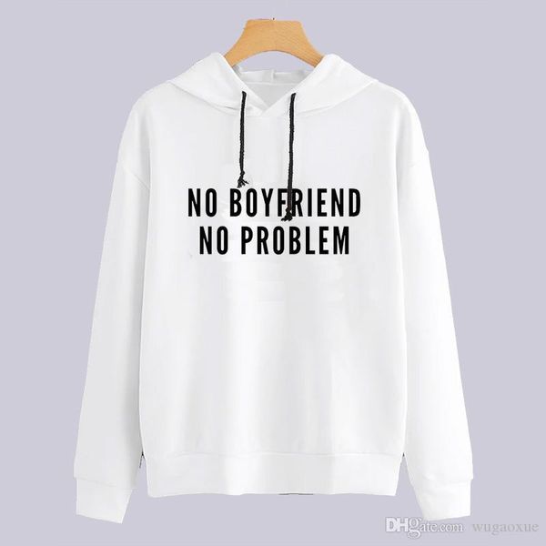 

2019 women letters no boyfriend no problem printed hoodies women harajuku long sleeve hooded cartoon sweatshirts, Black