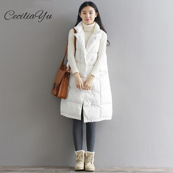 

white duck down waistcoat medium and long style new korean style winter 2019 sleeveless plus size women down jacket, Black