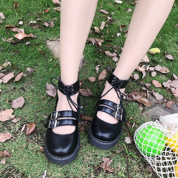 

japanese retro harajuku small leather shoes round head women's shoes british wind cute doll college wind flat single, Black