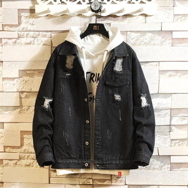 

waggie's walker весна новый корейский тонкий нагрудные омывается джинсовой casual trend wild college style teen мужские hole top, Black;brown