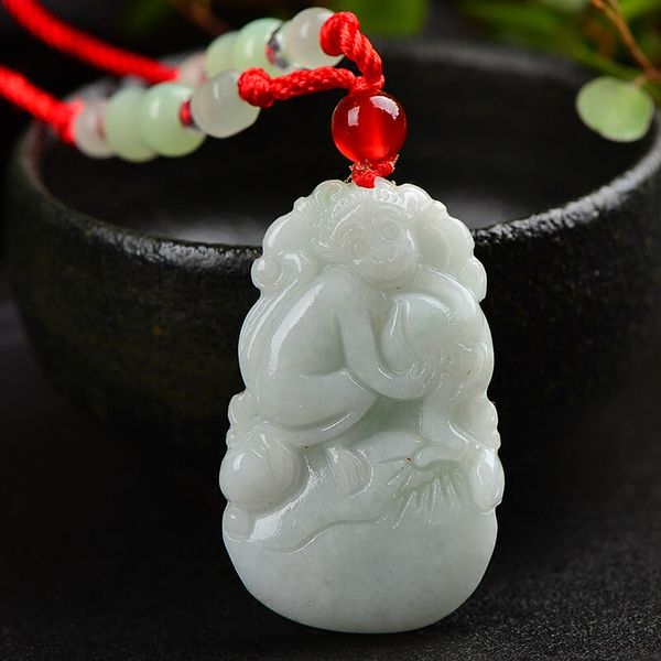 

natural jadeite chinese zodiac pendant zodiac monkey transshipment jade pendant necklace send a certificate, Silver