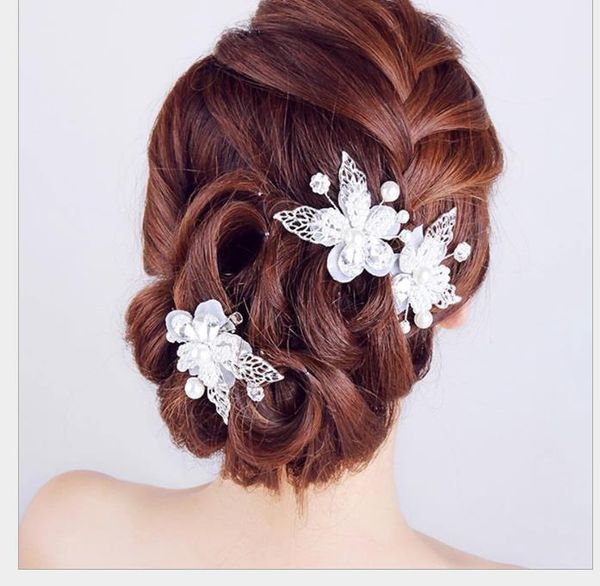 

handmade diamond pearl flower leaf headdress hairpin bride jewelry accessories, Slivery;golden