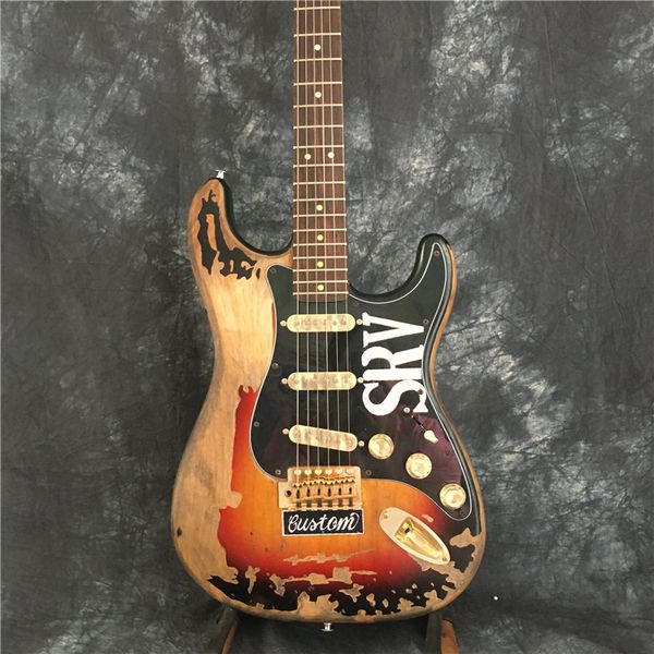 

2020new style relic remains st electric guitar, handmade srv aged relic electric guitar, vintage sunburst,
