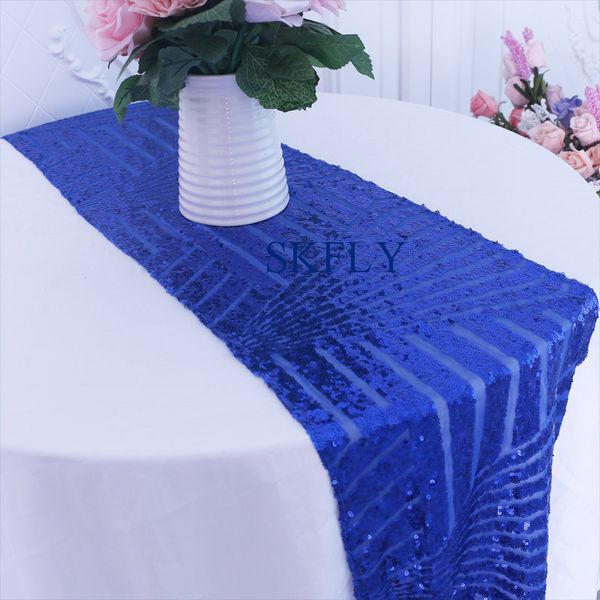 

ru007ab christmas new pattern custom made many colors party wedding glitter royal blue geometric sequin table runner