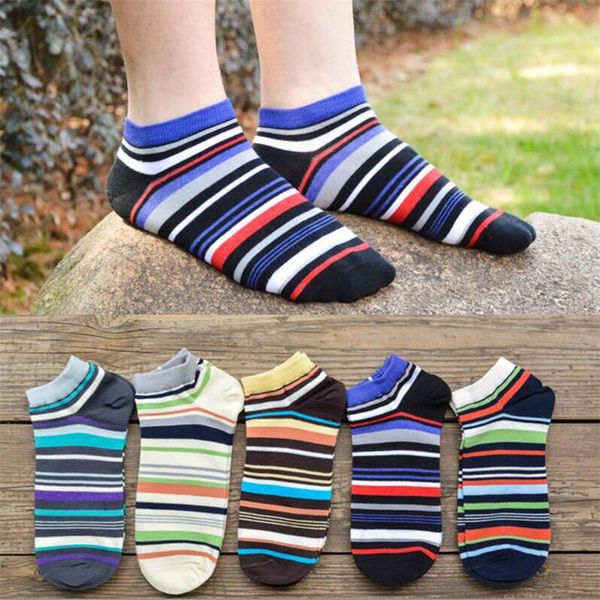 

men's cotton socks spring summer and autumn colorful striped socks men and male fashion short sock, Black