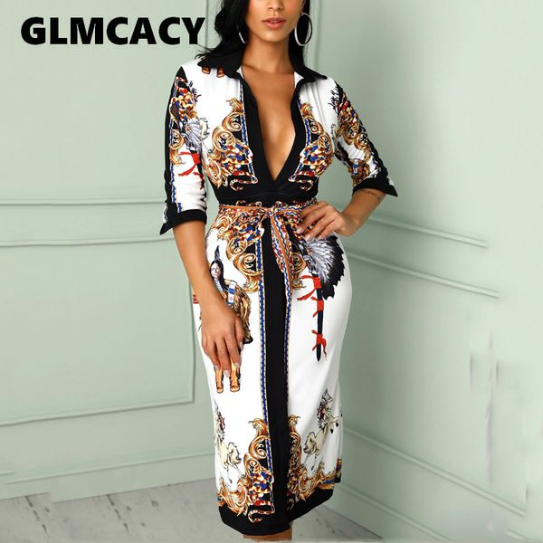 

women v neck scarf print belted wrap casual dress 2019 spring half sleeve party midii dress vacation ladies dresses, Black;gray