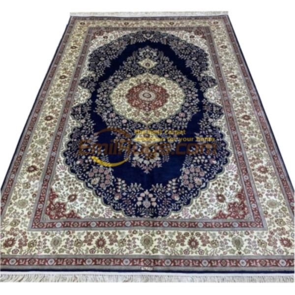 

pure silk blue oversize oriental area rug handmade qomm big persian rug