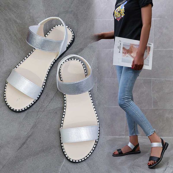 

wenyujh2020 new flat beach sandals women roman sandals pu leather summer new ladies sandal casual summer shoes woman sandales, Black