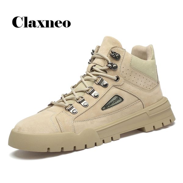 

claxneo man ankle boots suede leather casual shoe male 2020 spring fashion men's winter boot fur warm work shoes, Black