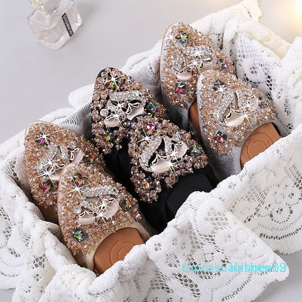 

women flats boat shoes soft dancing shoes plus size crystal bling flats slip on pointed toe casaul loafers t19, Black