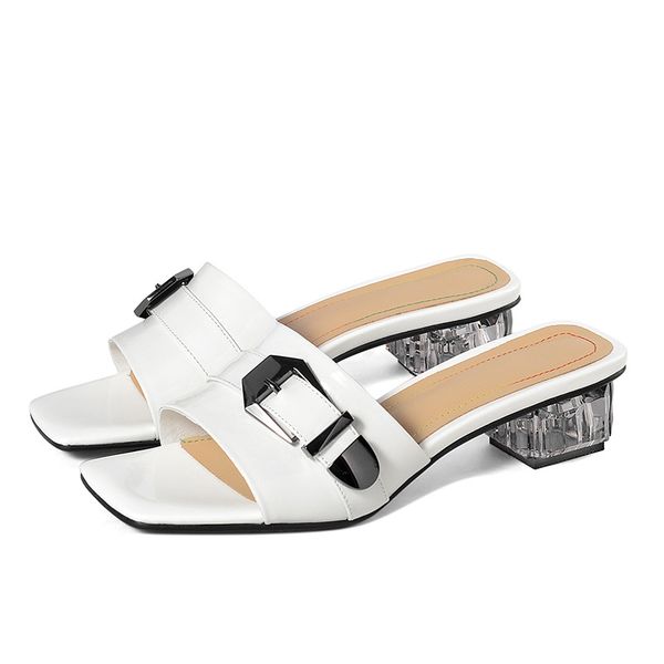 

pgxxzlx 2020 summer women's slippers fashion buckle patent leather outdoor sandals slipper shoe slipper woman mule heels slides, Black