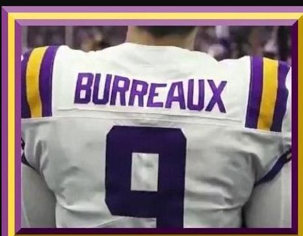

мужчины леди и молодежи lsu тигров джо burreaux # 9 реального полный вышивка джерси размера s-4xl или настраиваемый любое имя или номер джер, Black;red