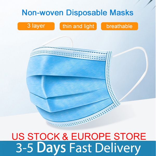 

us stock 3 layers meltblown mask protective masks elastic ear loop blue breathabler masks 50pcs/box us stocks