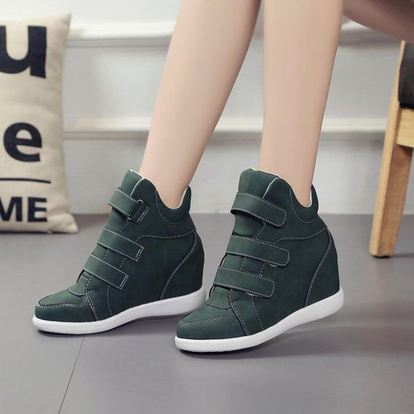 

lucyever fashion platform shoes woman ankle boots hidden wedges comfort sneakers female flock casual shoes chaussure femme, Black